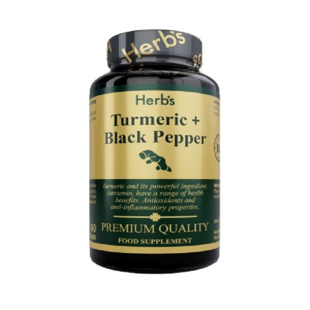 Turmeric + Black Pepper. 60 caps. Food supplement.