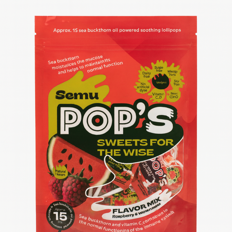Semu Pop’s suhkruvabad pulgakommid astelpajuõliga, C- ja D-vitamiinidega, 15 tk